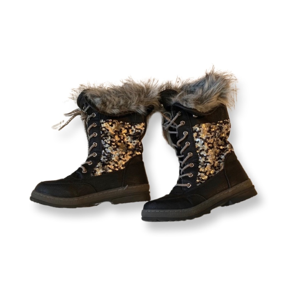 Justice Girls Sequin Furry Winter Boots Size 3